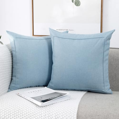 Jepeak 22x22 Inch Burlap Linen Throw Pillow Covers, Pack of 2 Decorative Farmhouse Rustic Neutral Pillow Covers Square Durable Cushion Cover for Sofa Couch Bed Home Decor, Baby Blue
