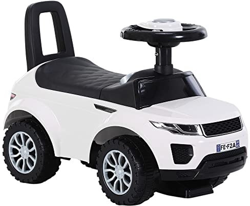 HOMCOM 3-in-1 Ride On Car Foot To Floor Slider Toddler w/Horn Steering Wheel NO POWER Manual Under Seat Storage Safe Design for 1-3 Year Old White