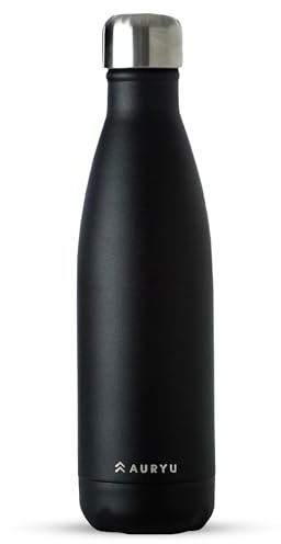 Auryu Best in Class Triple-Walled Insulated Stainless Steel Water Bottle, Keeps your Drinks Cold for up to 24 Hours and Hot for up to 12 Hours, Leak Proof, Make a Difference in the World, Black, 17oz