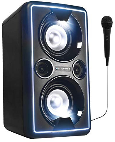 BLAUPUNKT PS 2000 Mobile PA Sound Anlage mit Akku & Lichteffekten – Bluetooth Soundsystem mit Equalizer & Radio inkl. Mikrofon (MP3, USB, AUX, 2 x 25 Watt RMS)
