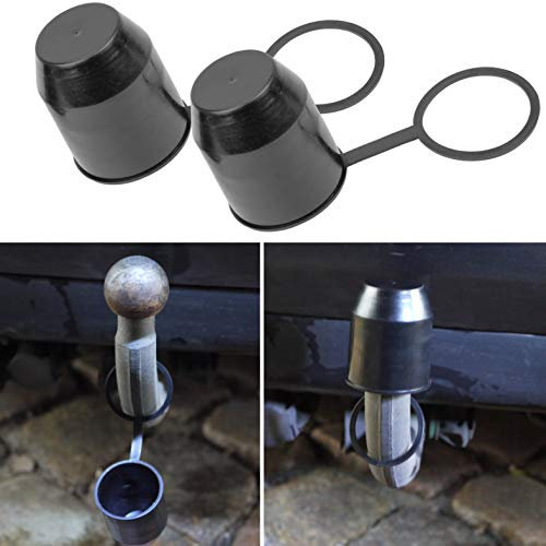 Abdeckung für Anhängerkupplung, 2 Stück, in Schwarz, mit Sicherungsring, für Ø 50 mm Kugelkopfkupplungen, Kupplungskappe Anhänger mit Ring, Hänger Kupplung Kappe, Schutzkappe Hängerkupplung Cover