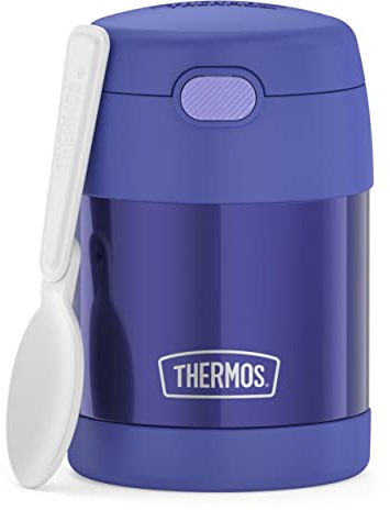 THERMOS FUNTAINER 10 Ounce Stainless Steel Vacuum Insulated Kids Food Jar with Folding Spoon, Purple