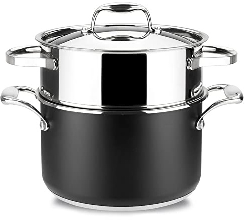 Magefesa Prisma 7.9-inch Stainless Steel Stockpot & Steamer Set with Lid, for All Types of Stovetops, including Induction, Dishwasher and Oven Safe up to 392ºF