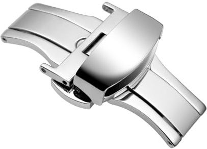 WOCCI 20mm Chiusura a Farfalla in Acciaio inox per Cinturino Orologio, Fibbia Lucida (Argento)
