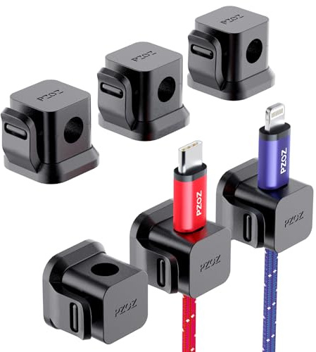 PZOZ 6 Pack Cord Organizer, Adhesive Charger Cable Clips, Wire Holder Keeper Organizer, Charging USB Cable Management for Home Office Desk Phone Car Wall Desktop Nightstand (Black)