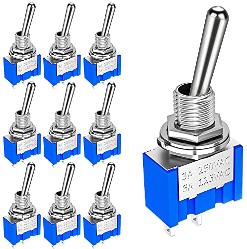 GUUZI 10st 6A/125V 3A/250V PÅ/AV Miniatyrvippströmbrytare 2 Anslutningar 2 positioner SPST-vippströmbrytare MTS-101