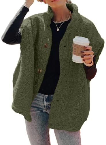 Hongqizo Ladies Fuzzy Fleece Vest Fuzzy Jacket Coat Button Down Sherpa Vest Warm Cute Jacket with Pockets(Green,S)