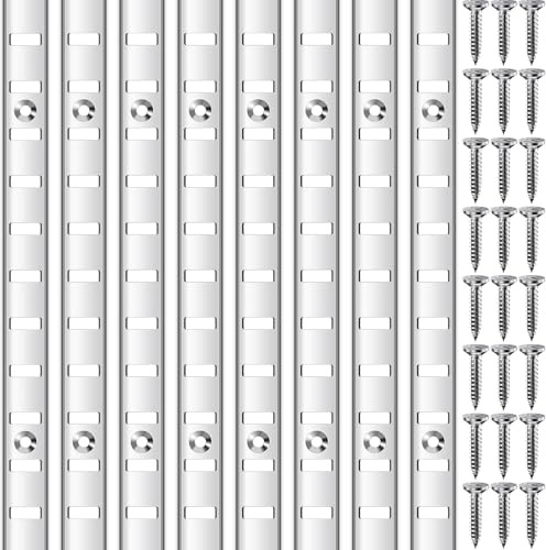 8 Pcs 36 Inch Shelf Track Silver Adjustable Shelf Track System Metal Pilaster Strip Shelf Standards and Brackets for Storage Closet Wall Shelf Organization