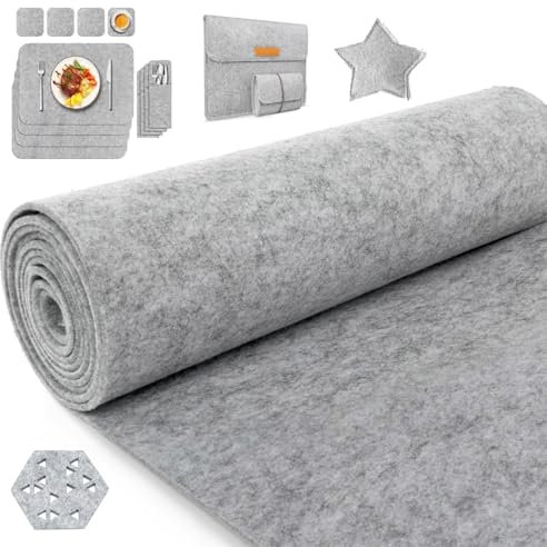 Votoko Rouleau de Feutre, 30 cm x 300 cm x 3 mm Tissu en Feutre, Feutrine au Mètre, Feutrine Rouleau Doublure de Boîte à Bijoux DIY Sacs en Feutre Cousus, Sac de Crayon, Tapis de Table, Gris Clair