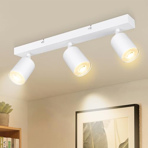 Dehobo Lámpara de Techo de 3 Focos Giratorios GU10, Lámpara de Pared Interior LED Blanco Ajustables, Foco de Pared para Interior Iluminación para Dormitorio Pasillo Cocina, Sin Bombilla GU10