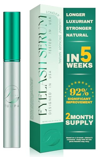 TUDPA Eyelash Growth Serum: Enhances length, density & strength, conditions lashes. Vegan, cruelty-free, gentle for sensitive eyes. 3mL (2-month supply)