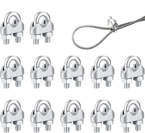 Wire Rope Clamp Clip,12Pcs M4 Cable Clamps Heavy Duty,304 Stainless Steel U Bolts Stainless Steel Rope Grips,U Bolt Saddle Fastener,Metal Cable Crips for Rigging Rope,Wire Cable