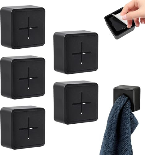 DEARBAG 5 Self-Adhesive Towel Racks, Tea Towel Holder, Square Wall Hooks, Push-in Organizer, No Drilling Required, Suitable for Towels, Rags, Face Towels, Dish Towels, Bathroom and Kitchen