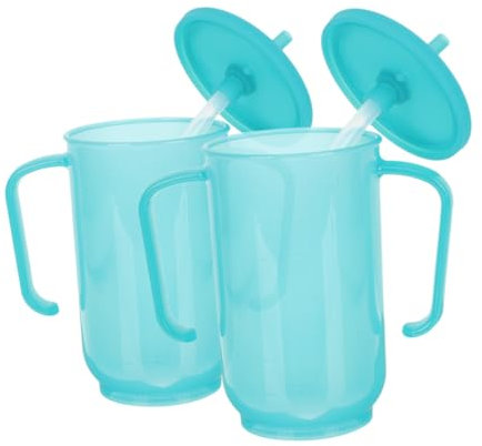 BESTYASH Lot De 2 Pailles Réutilisables Pour Tasses Dhôpital Pour Personnes Âgées Avec Couvercle Et Poignées Pour Soins Infirmiers Alités