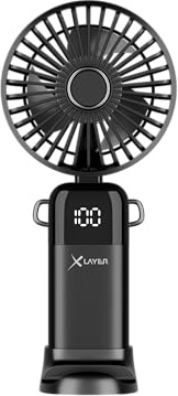 Xlayer Ventilator klappbarer Handventilator mit Smartphone Halterung 1.200 mAh (Schwarz)