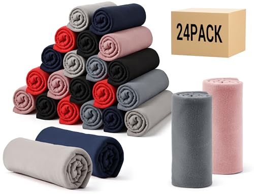 CULVE 24 Pack Fleece Throw Blanket 50x60 - Soft Lightweight Blankets in Bulk for Wedding, Gifts Pet Home Bed Sofa Couch Office Travel(6 Color)