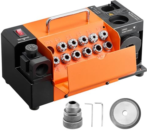 VEVOR Smerigliatrice Affilatrice per Punte da Trapano MR-13D, da 3–13 mm con Angolo di Scarico del Labbro Regolabile, Labbro di Taglio Anteriore e Angolo di Punta di 95°-135°, con 11 Pinze
