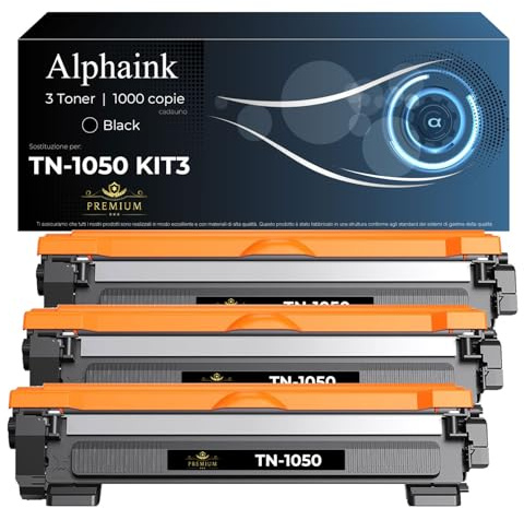 alphaink 3 Toner compatibili con Brother TN1050 TN-1050 TN-1000 per stampanti Brother DCP-1510 DCP-1512 DCP-1612W DCP-1610W DCP-1616NW HL-1210W HL-1110 HL-1112 HL-1212W HL-1201 MFC-1810 MFC-1910W