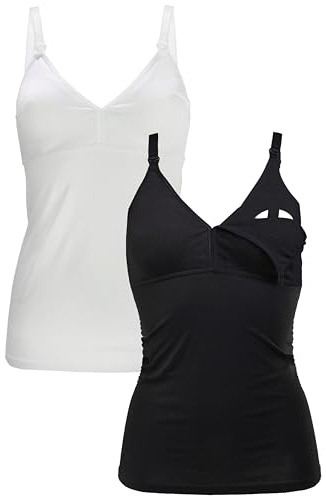 Herzmutter Camisole Allaitement Coton - OekoTex100 - débardeur Allaitement - sous Vetement Femme - Bustier intégré - Top Bretelle Ajustable - Lot de 2-5420 (S, Noir/Blanc)