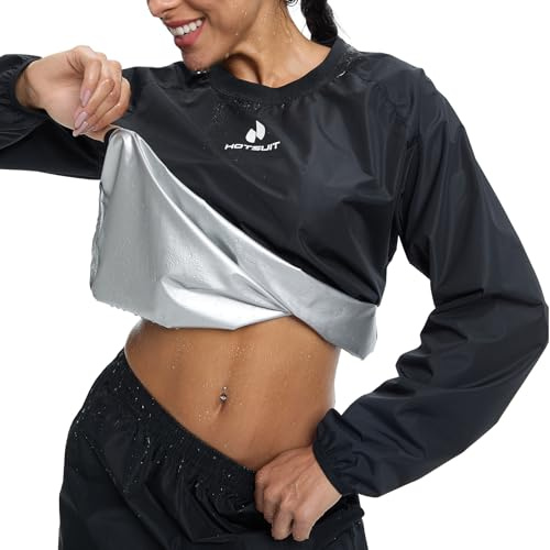 HOTSUIT Sauna Jackets Women Workout Sauna Shirts Anti Rip Gym Sweat Suit Tops, Black, XL