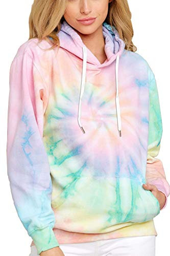 HVEPUO Herbst Mode Batik Hoodie Damen Coole Sachen Für Teenager Mädchen Y2K Top Basic Casual Bunt Kapuzenpullover Aesthetic Tie Dye Kordel Für Hoddies Frauen Kawaii Outdoor Dream Hoodie Green Grün L