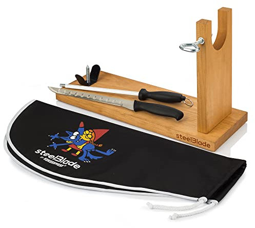 Steelblade Banqueta Besukao Copri Kukuxumusu + Coltello Chaira-Supporto Ideale per prosciutto e Pallet, Legno