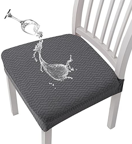 KELUINA Fundas de Asiento de Silla Impermeables Jacquard de celosía elástica para Comedor 1/2/4/6 Uds Fundas para sillas de Cocina (Gris,4 Pcs)