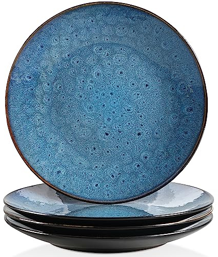 vancasso Bubble Stoneware 4-Piece Dinner Plate Set, Reactive Glaze Blue 10.7in Salad/Fruit/Snack/Big Plate, Ceramic Crockery in Vintage Look. (27.3x27.3x3.3cm)