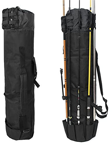 SANON Rutentasche, Oxford-Stoff Angeltasche Rutentasche, Angelrutentasche, Angelzubehör Angelrutentaschen, Große Kapazität Rutentasche, Schwarz, Medium