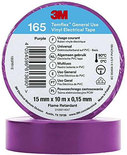3M Temflex™ 165 165PR1E - Nastro isolante Temflex™ 165, 10 m x 15 mm, colore: Viola