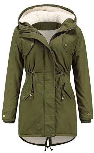 DeaAmyGline Winterjacke Damen Lang mit Fellkapuze Warm Gefütterte Winter Jacke Mantel Parka Lässig Wintermantel Fleece Dicke Winterparka Daunenjacke Trenchcoat Baumwolljacke Outdoorjacke