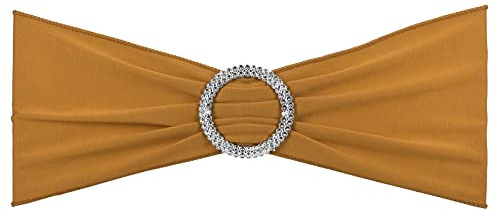 PATIKIL Lazos elásticos para sillas de 14 x 5 pulgadas, paquete de 10 bandas elásticas para sillas con hebilla deslizante para decoraciones de banquetes de boda, tono dorado