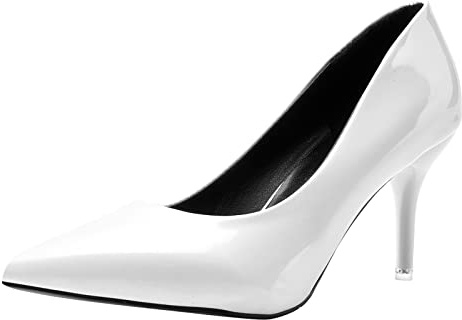 Femmes Talon Moyen Bout Pointu Cour Chaussures élégantes Stiletto Escarpins de Mariage en Cuir Verni Talons Hauts