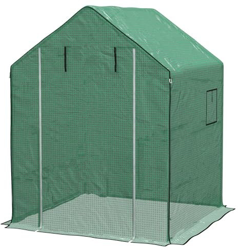 Outsunny Walk-in Greenhouse Cover Replacement with Roll-up Door and Mesh Windows, Reinforced PE Hot House Cover, COVER ONLY, 140 x 143 x 190cm, Green