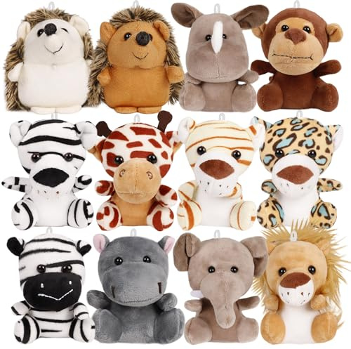Spoilu 12 Pack Small Stuffed Animals Bulk, 4.5 Inch Mini Plush Toys, Treasure Box Toys for Classroom, Party Favors for Kids, Plush Keychain, Claw Machine Prizes, Baby Shower Decorations