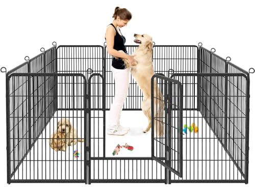 Jhsomdr Dog Playpen, 32inch 10 Panels Outdoor Dog Fence Indoor Dog Pen Anti-Rust Pet Puppy Pen Dog Exercise Pen with Lock for Medium Small Dogs, Portable Pet Fence for Yard RV Camping