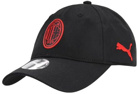 AC Milan Cappello con Visiera, Cappellino Estivo Classico con Logo Ufficiale, Cappellino Uomo o Donna, Unisex, Regolabile, Regolabile, Nero con Logo Rosso