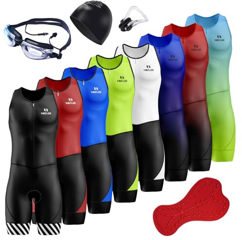 HECLOK Triathlon Tri Suit, Men's Elite Sleeveless Trisuit,Men's Cycling Skinsuit Padded One Piece Trisuit Bike Top Short, Compression Running Swimming (Black,M)