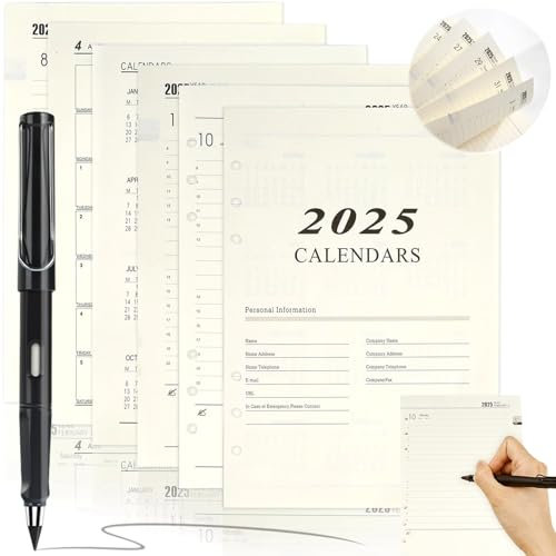 Mikqky 180 Stück Kalendereinlage A5 2025, Jan 2025 o Dez 2025, Kalender 2025 Buchkalender A5 1 Tag 1 Seite, Nachfüllpapier Für Planer, Tagebücher, Diy-Projekte, Tragen Sie Einen Haltbaren Bleistift