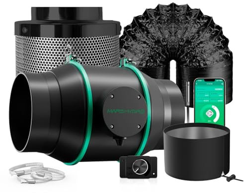 MARS HYDRO iFresh 6 Inch Smart Inline Duct Fan and Refillable Carbon Filter Combo with Speed Controller Hydroponics Grow Tent Ventilation Kit for Heating Cooling Booster, Grow Tents, Hydroponics