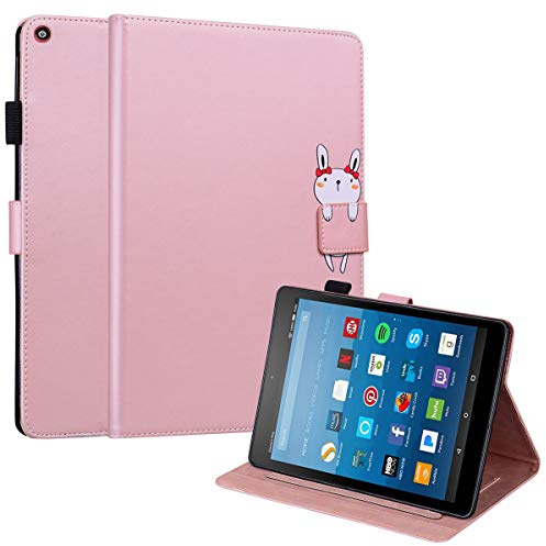 Mldjomid Custodia Protettiva Compatibile con Amazon Fire HD 8 (8th/ 7th/ 6th/ 5th Gen 2018/2017/2016/2015) 8.0 Flip Pelle PU Tablet Case Cover con Supporto e Slot per Scheda per Fire HD 8, Rosa