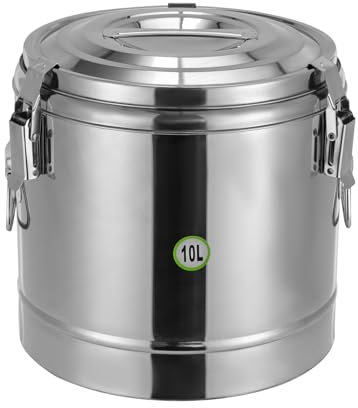 MINRS 10L Transport Thermobehälter, Profi Gastro Edelstahl Thermotransportbehälter mit Tragegriffen, Deckel, Gummiring, Spannverschluss Hält Getränke 12h Kalt und Warm