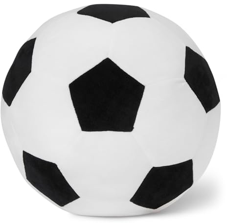 Amazon Basics Fútbol Peluche Almohada, Juguete Cojín Estilo Deportivo para Cama o Sofá, Decoración Habitación Infantil, Blanco y Negro