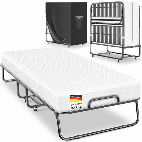 KESSER® Klappbett 200x90cm Gästebett inkl. Matratze aus Memory-Schaum & Rollen | faltbares Reisebett mit Metallrahmen für Erwachsene belastbar bis 250kg | Metallbett mit Schaumstoffmatratze & Cover