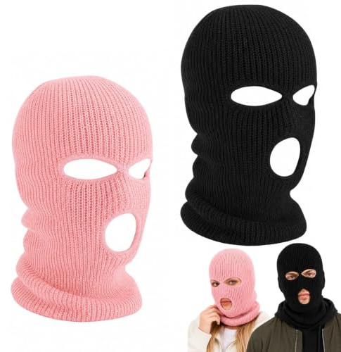 DvBCNMe 2 Stück Skimaske, Balaclava, Masken,3-Loch Sturmmaske, Gestrickte Sturmhaube, Multifunktionsmaske, SkimüTze FüR Motorrad Und Fahrrad, Skimaske Vollgesichtsabdeckung FüR Damen Herren
