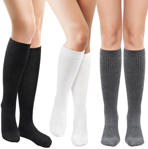 Kiiwah 3 Paires Chaussettes Hautes Femme, Coton Chaussettes Montantes Femme Respirantes Élastiques Long Socks pour Hiver Sport Quotidien