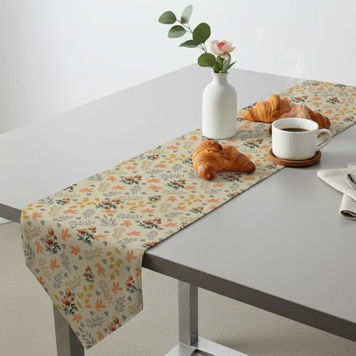 Red Flowers Orange Gray Leaves Table Runners Dining Room Table Runner Turner for Dining Spring Decoration Spring Theme Kitchen Decor for Home Kitchen Holiday Decor 14 × 108 inch