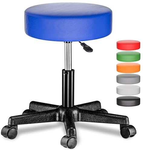 Casaria® Sgabello con Ruote Regolabile 46-60 cm in Similpelle Seduta Imbottita Sedia Girevole Sgabelli con Rotelle Sgabello Trucco Sedia Girevole
