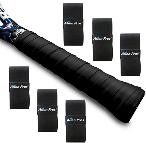 ALIEN PROS Tennis Racket Grip Tape (6 Grips) - Precut and Dry Feel Tennis Grip - Tennis Overgrip Grip Tape Tennis Racket - Wrap Your Racquet for High Performance (6 Grips, Black)
