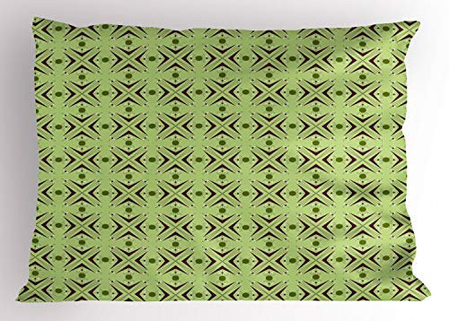 ABAKUHAUS Mezzo secolo Federe Cuscini Stampata, Atomic Boomerang, Decorativo e Dimensioni Standard, 90 cm x 50 cm, Mela Verde Indigo